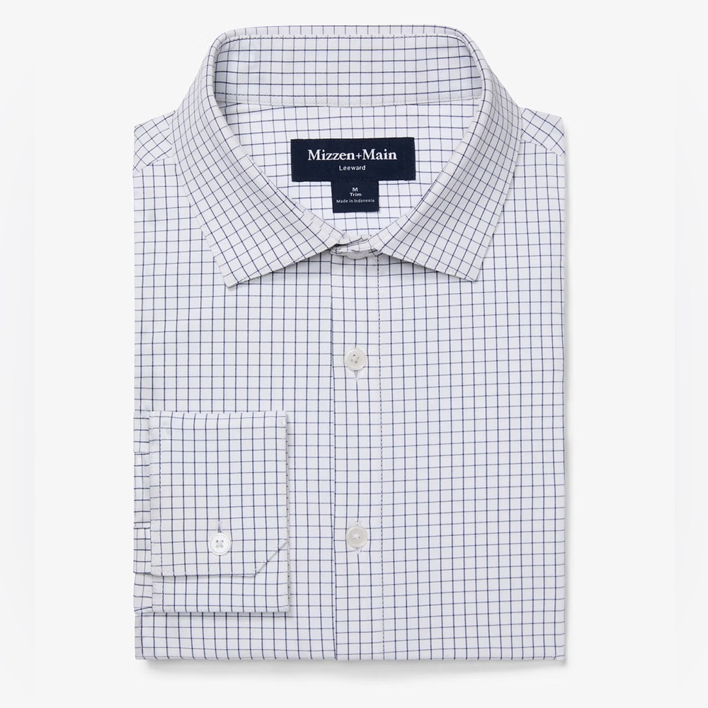 Mizzen+Main Men's White and Blue Grid Shirt